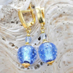 Boucles d'oreilles dormeuses bleues en veritable verre de murano de venise