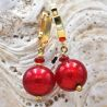 Red ball earrings genuine venice murano glass