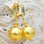 Ball gold lever back earrings genuine venice murano glass