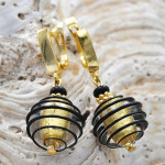 Boucles d'oreilles dormeuses en verre de murano noir et or 