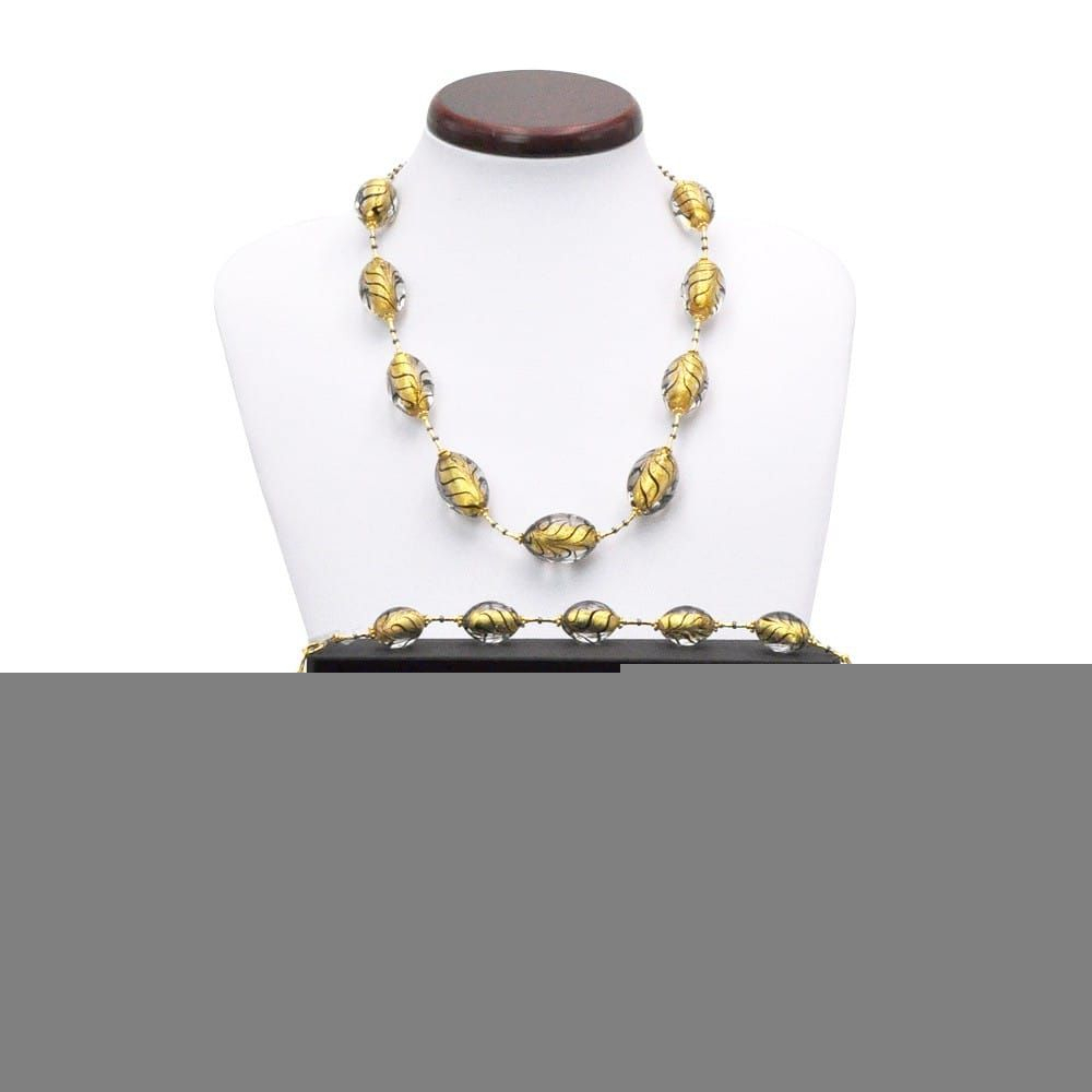 Fenicio de oliva y negro collar de oro genuino cristal de murano venecia