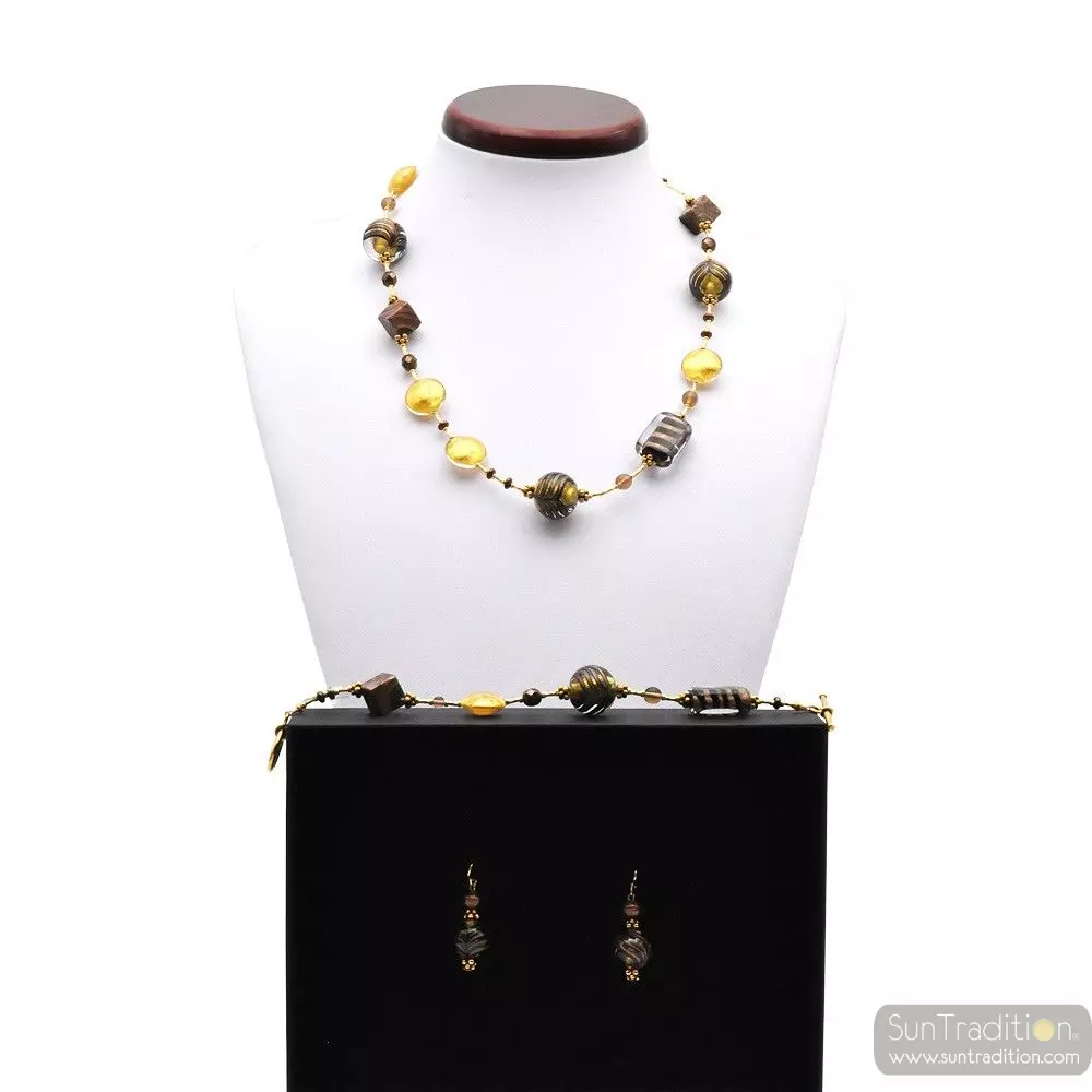 Fenicio gold - gold murano glass jewellery set in real murano glass venice