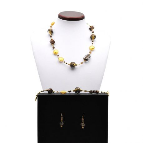 Gold murano glass jewelry set in real murano glass venice
