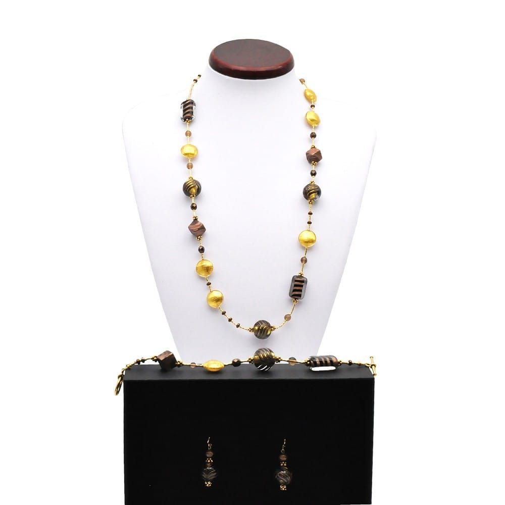 Fenicio oro largo - conjunto de joyas de cristal en verdadero murano de venecia