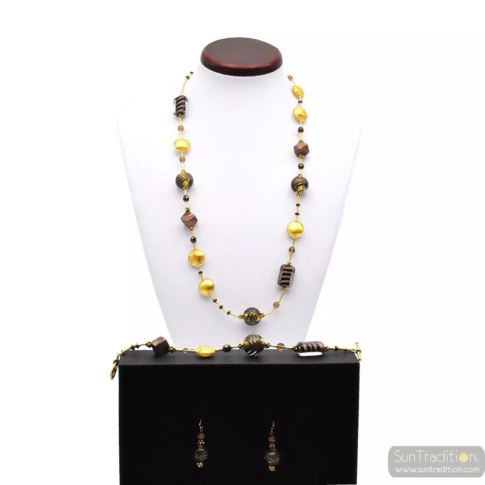 Fenicio gold long - gold murano glass jewellery set in real glass murano venice