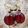 Red glass earrings - genuine venice murano glass 