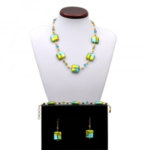 Quadrifoglio green - green murano glass jewellery set of venice