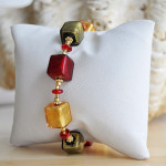 Bracelet verre murano rouge et or 