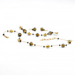 Jo-jo mini conjunto de joyas negro y oro genuino cristal de murano venecia