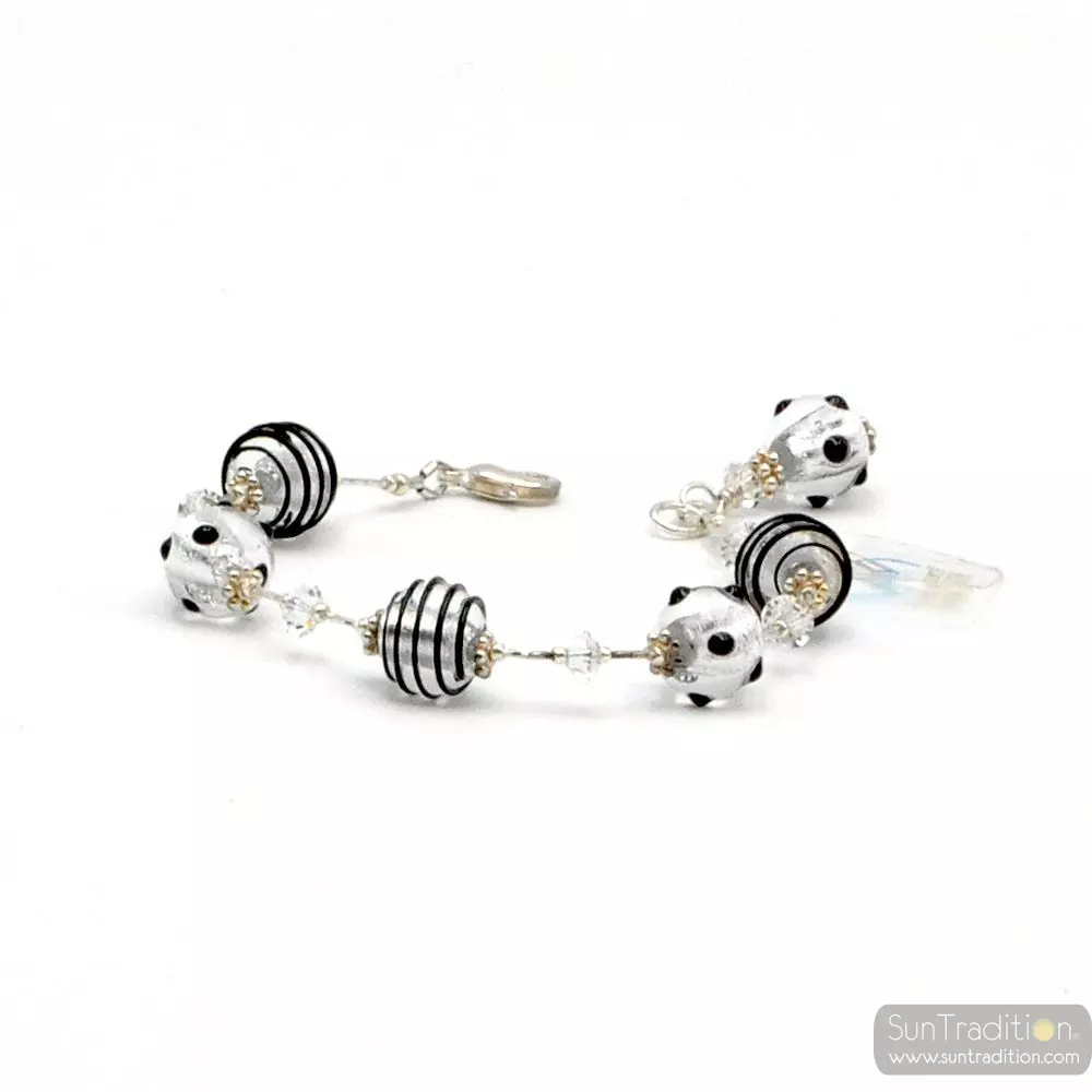 Jojo mini black and silver - black and silver murano glass bracelet