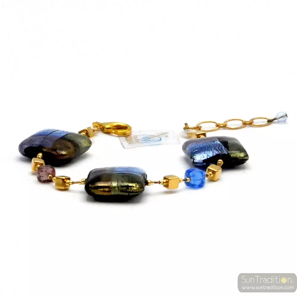 Quadrifoglio blue - blue murano glass bracelet from venice