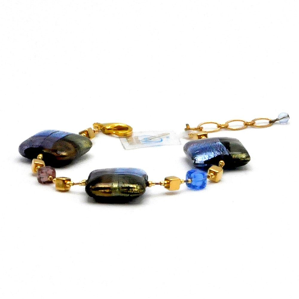 Quadrifoglio bleu - bracelet bleu en or veritable verre de murano de venise