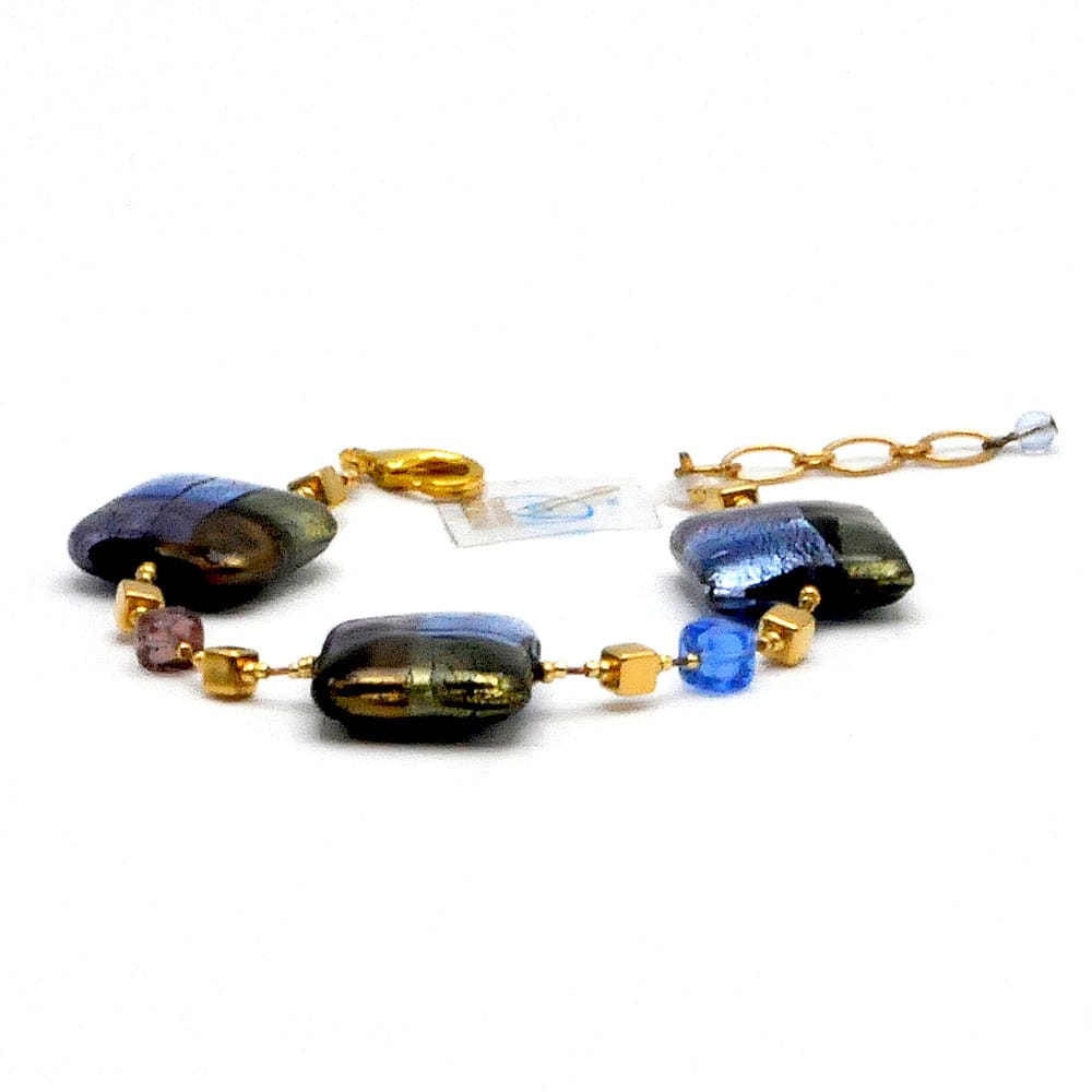 Blue murano glass bracelet of venice quadrifoglio