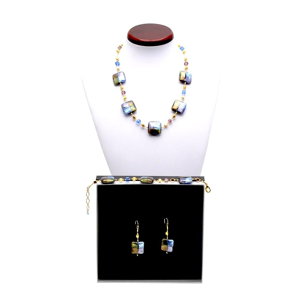 Quadrifoglio blue - blue murano glass jewellery set of venice