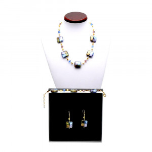 Quadrifoglio schmuckset blau schmuck aus echtem muranoglas aus venedig