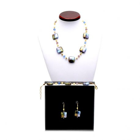 Jewellry set quadrifoglio blue jewel in true murano glass of venice
