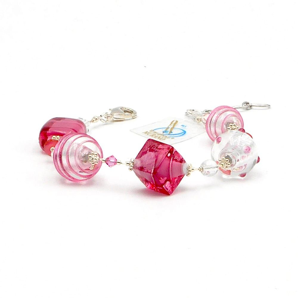 Jojo rosa e prata - pulseira vidro murano veneza rosa e prata 