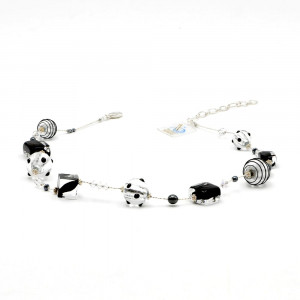 Jojo black and silver - silver murano glass necklace in murano glass of venice