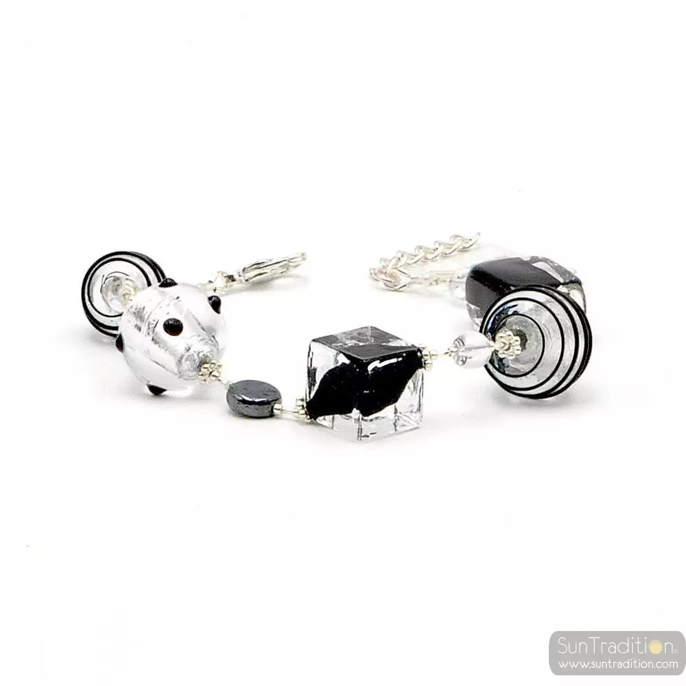 Jojo black and silver - black and silver murano glass bracelet