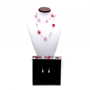 Jojo rosa y plata largo - conjunto de joyas rosa genuino cristal de murano venecia