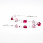 Pink and silver murano glass necklace with genuine murano glass