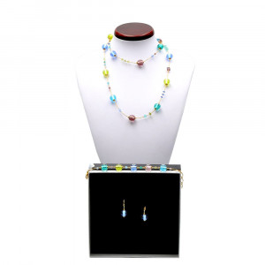 Fizzy azul largo - conjunto de joyería larga en cristal de murano de venecia