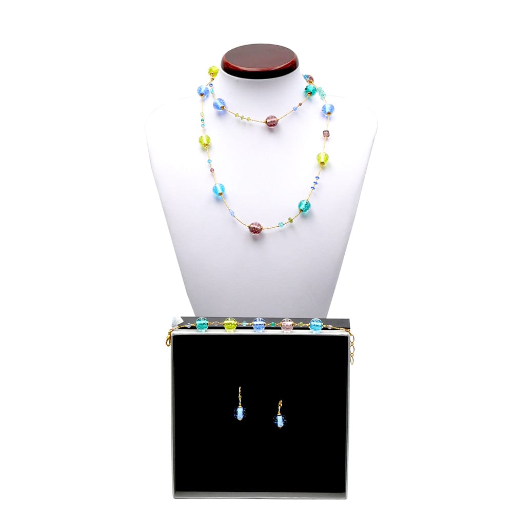 Fizzy blue jewelry set in real murano glass venice