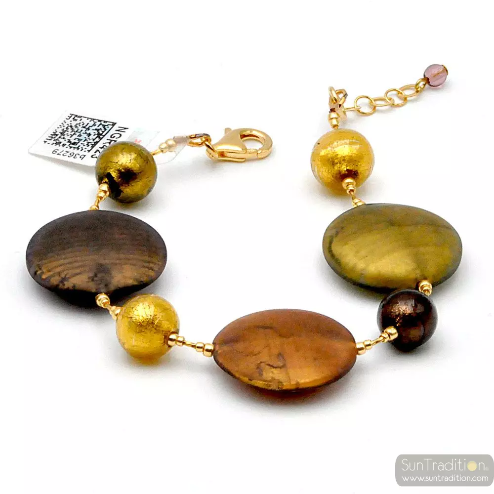Francie satyna złoto - złoto bransoletka ze szkła murano w wenecji