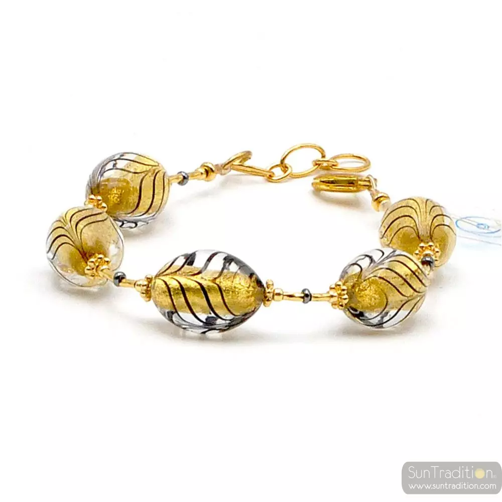 Fenicio olivetto black - gold and black murano glass bracelet italy