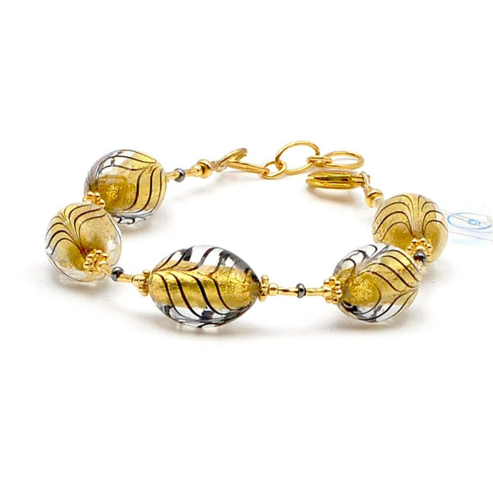 Fenicio olivetto ouro - pulseira de vidro murano ouro e preta olive