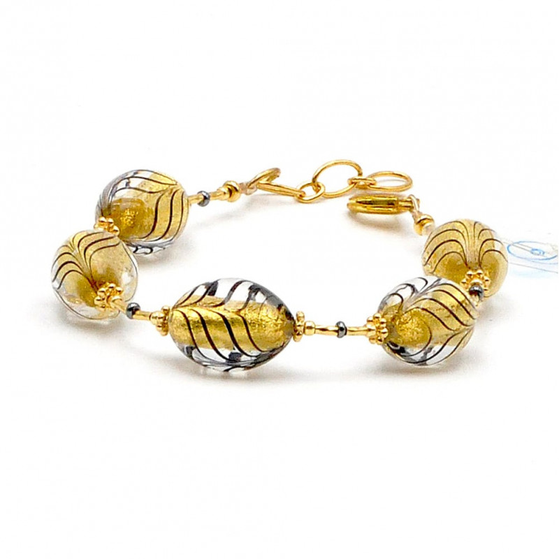 Black and gold bracelet genuine murano glass of venice