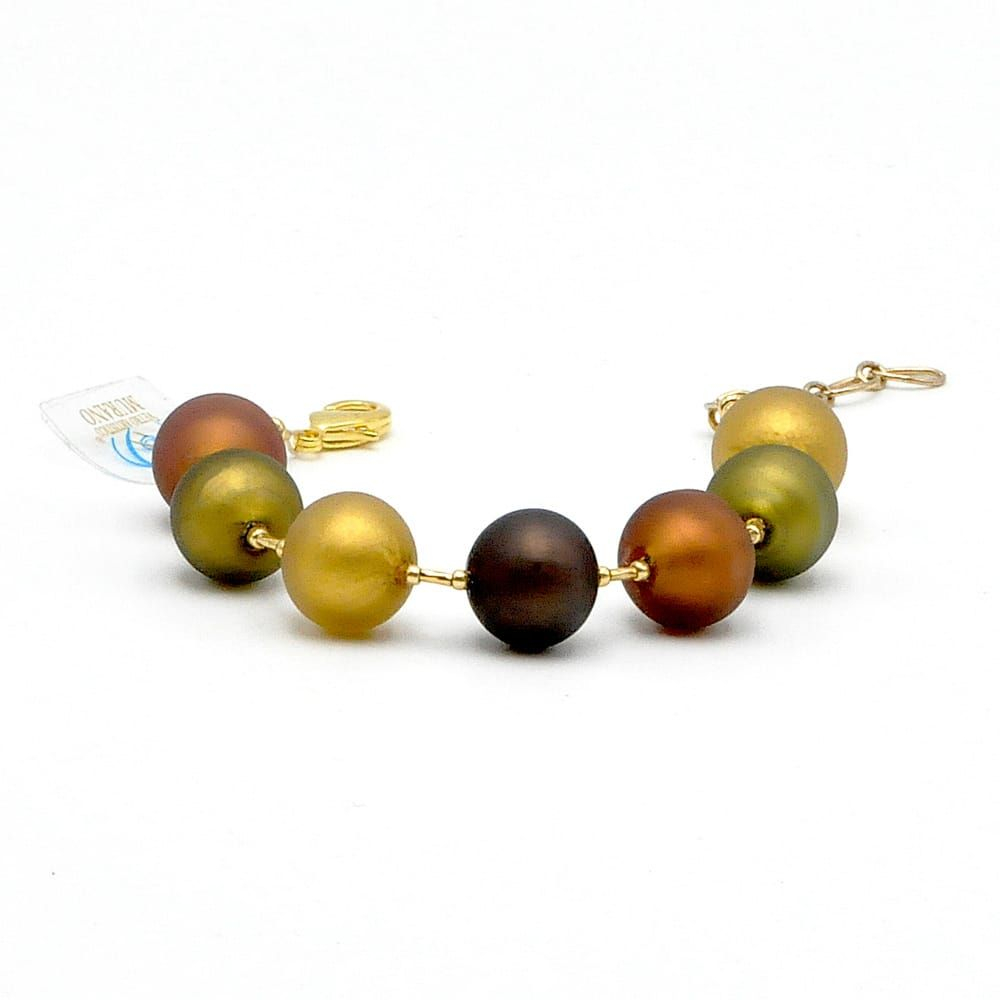 Ball cristal satinado - pulsera oro marrón genuina de murano venecia