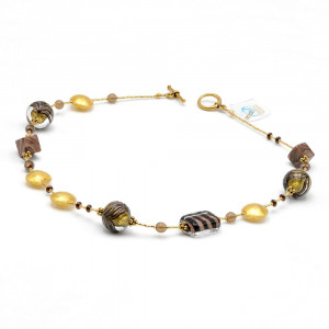 Ketting bruin goud, juweel van murano-glas bariole bruin