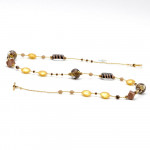 Necklace long gold and brown jewel in murano glass bariole brown