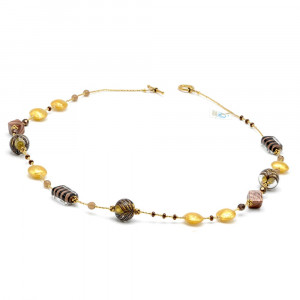 Fenicio gold long - long gold murano glass necklace murano glassjewelry meshed brown