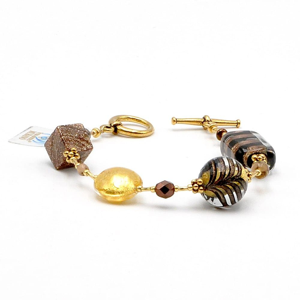Fenicio ouro - pulseira de vidro murano em ouro esferas soprado
