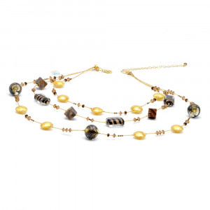 Fenicio chic gold long - gold murano glasss necklace jewelry murano glass bariole brown