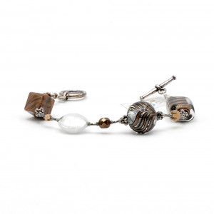 Fenicio silver - silver and brown Aventurin murano glass bracelet