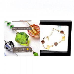 Mix chocolate - pulsera castaño y oro joya en verdadero cristal de murano venecia