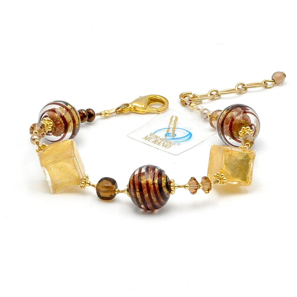 Mix de chocolade - gouden armband in originele murano glas