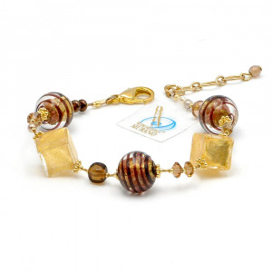 Armband murano-glas, guld och brun 