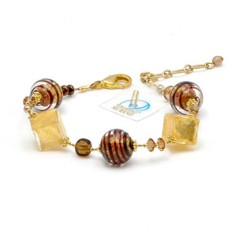 Bracelet en verre de murano or et marron 