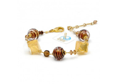 Pulsera oro y castaño en verdadero cristal de murano venecia