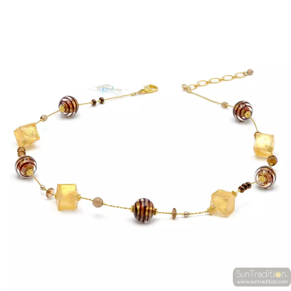 Mix chocolate - gold murano glass necklace genuine murano glass