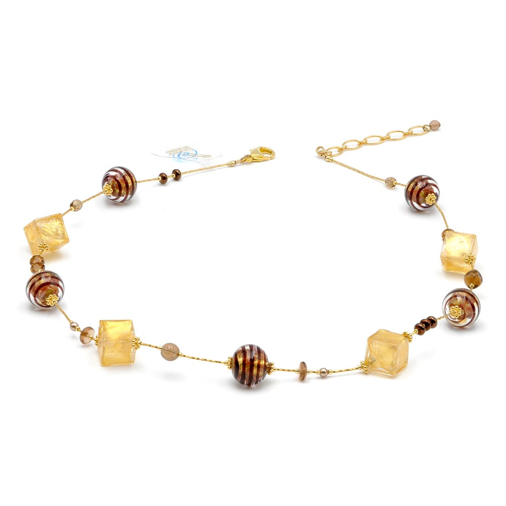 Collar oro y castaño joya en verdadero cristal de murano venecia