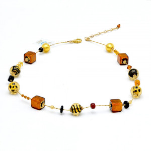 Mix fauve - collier en or veritable verre de murano