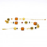 Necklace in gold and orange in real murano glass