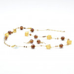 Conjunto de joyería oro y chocolate genuina cristal de murano venecia