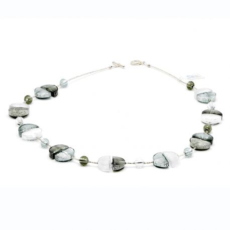Long silver murano glass necklace