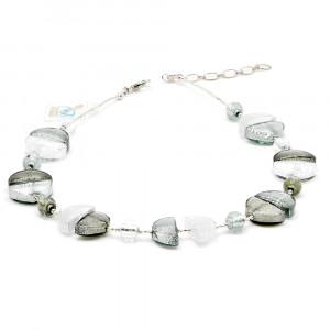 GLAS HALSBAND I MURANO SILVER, MURANO PRYDNADSSAK I GLAS I VENEDIG